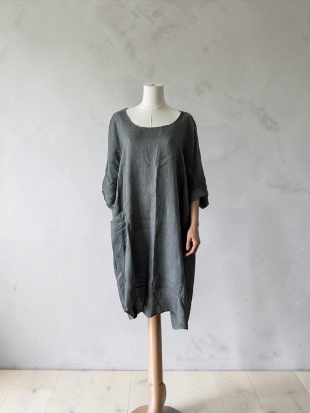 Greek Linen Cocoon Dress – Slate Gray – One Size - Picture 3 of 7